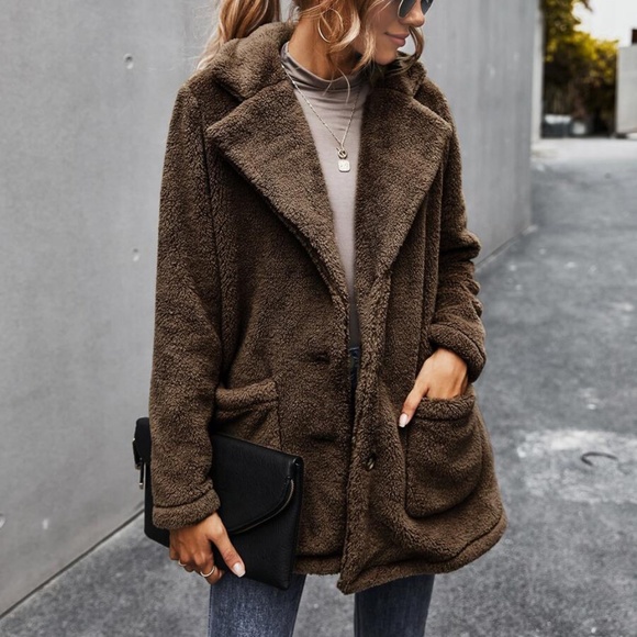 black comfy button pocket teddy trench  jacket - Picture 11 of 11